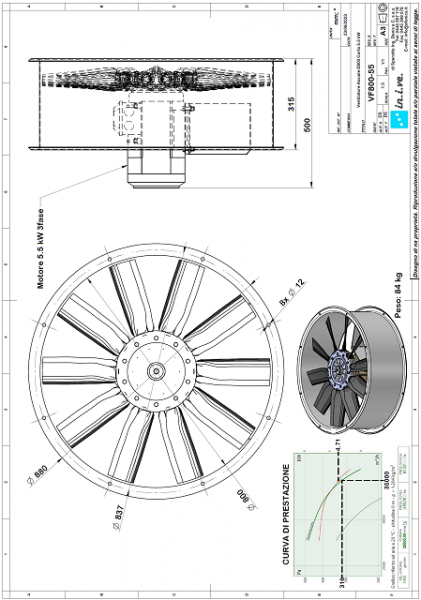 Ventilatore di estrazione Mod. VF800-55