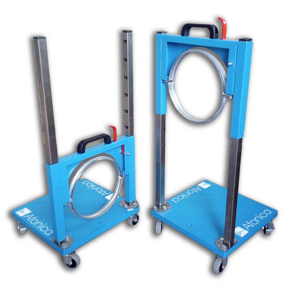Support trolley for vehicle exhaust nozzles